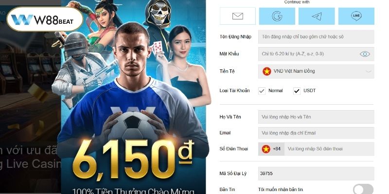 Form đăng ký trở thành thành viên nhà cái NC88